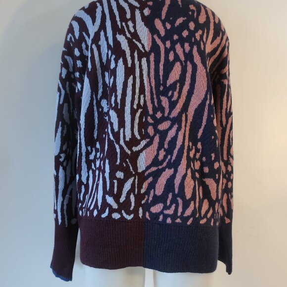 Women Alivia Blue Pink Leopard Alpaca Wool Knit V-Neck Cardigan Sweater L - Picture 8 of 10